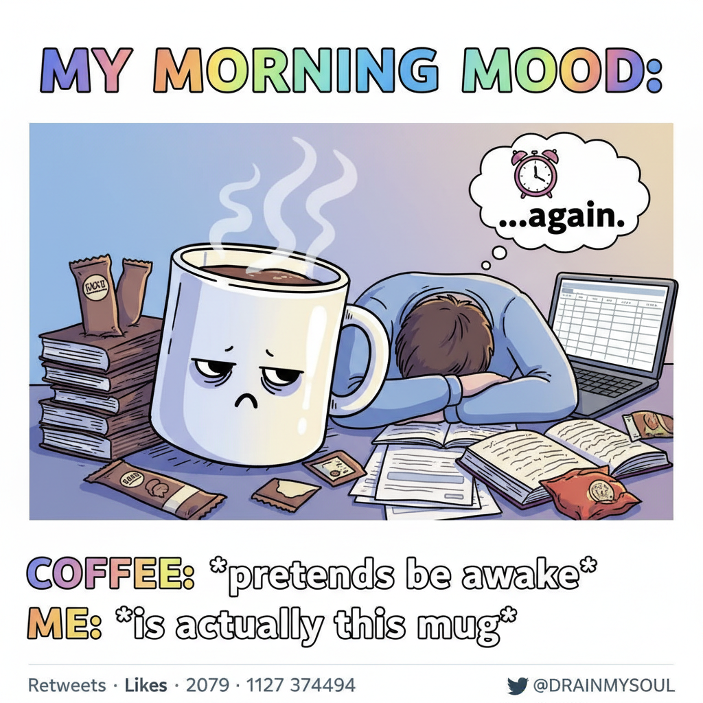 Monday morning mood: My coffee needs a coffee. And then a nap.