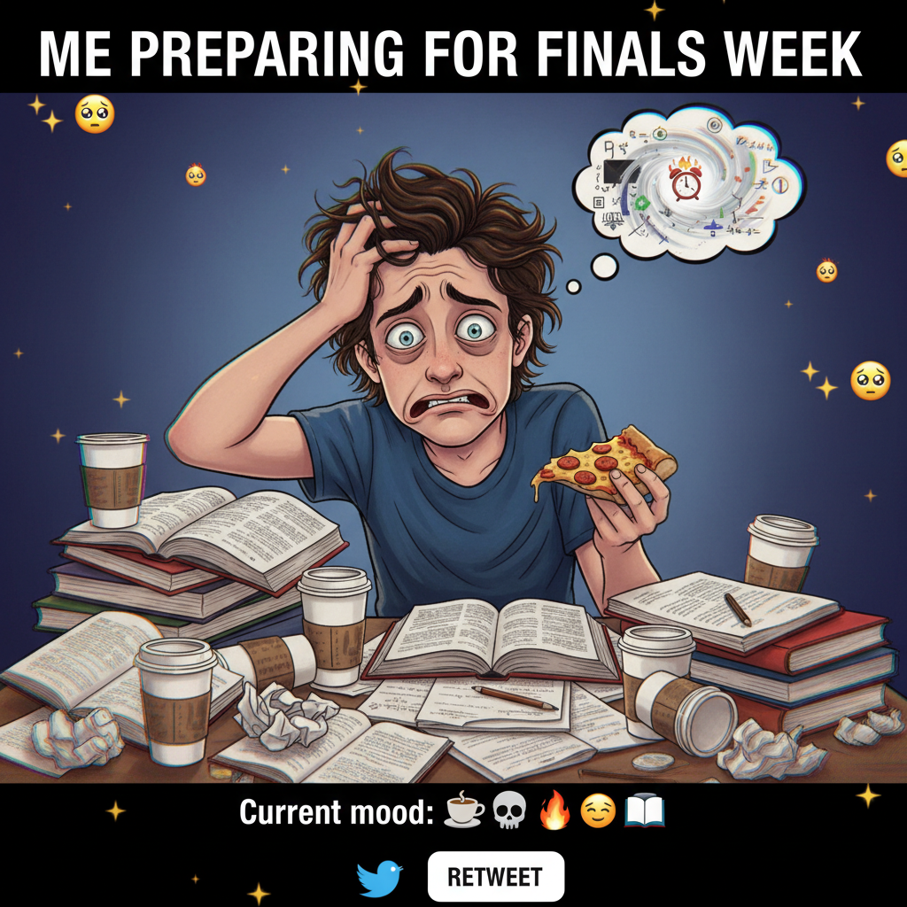 Exam season is just 90% caffeine, 10% panic, and 0% actual studying.