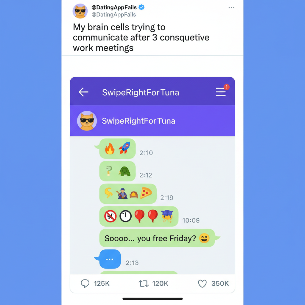 Dating app bio: 'Looking for someone who can handle my chaos.' Me: *sends 3 wrong emojis*