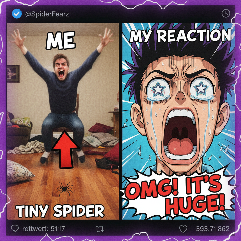 My reaction when I see a spider vs. how anime characters react to EVERYTHING #Dramatic