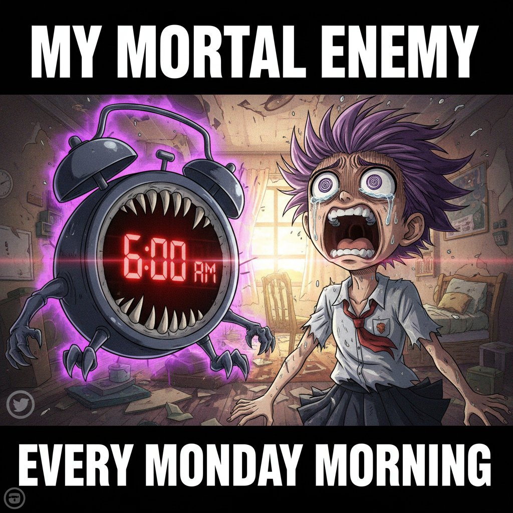 If anime characters reacted to my alarm clock, it'd be a 3-episode arc of pure agony.