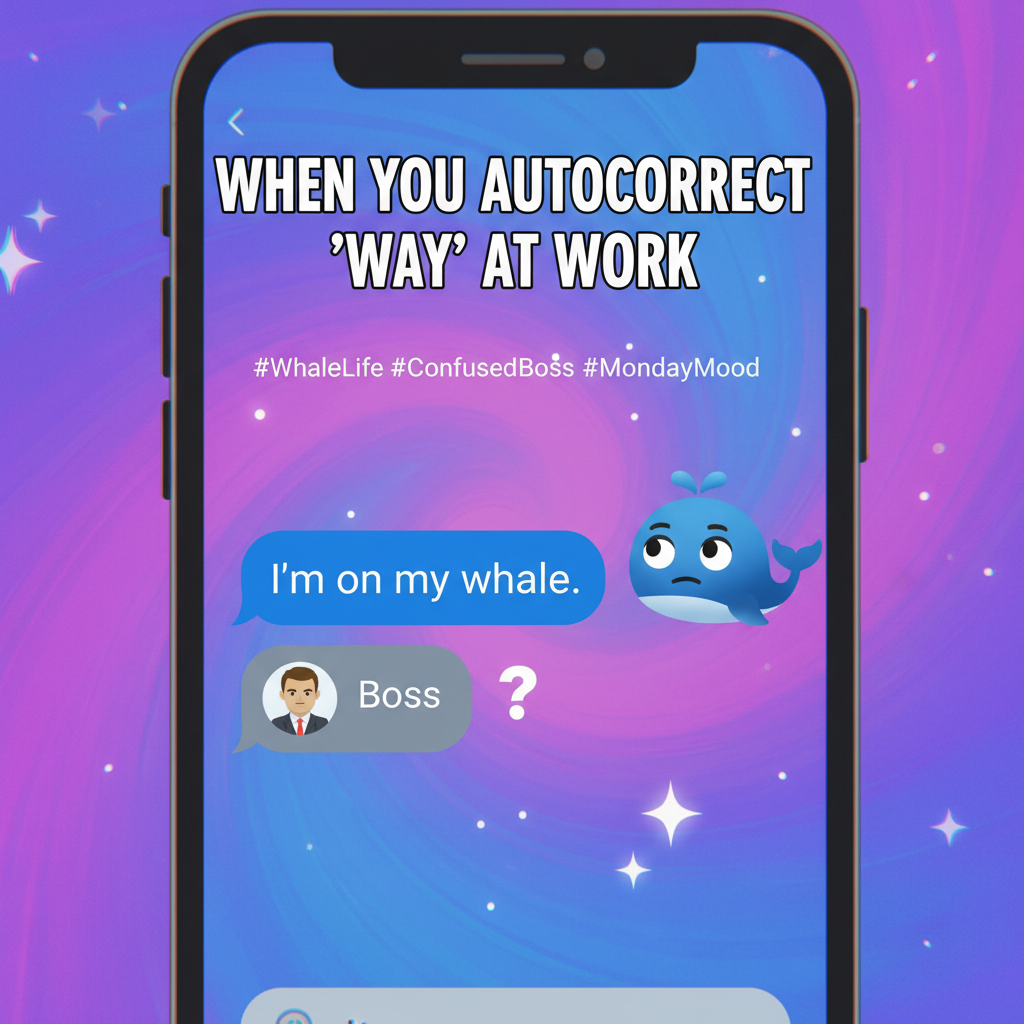 Autocorrect changed 'I'm on my way' to 'I'm on my whale.' My boss is now confused.
