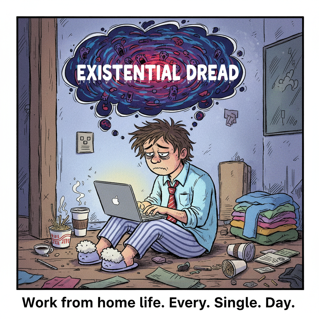 My WFH uniform is 50% pajamas, 50% existential dread. Productivity: 0%. 😴💻
