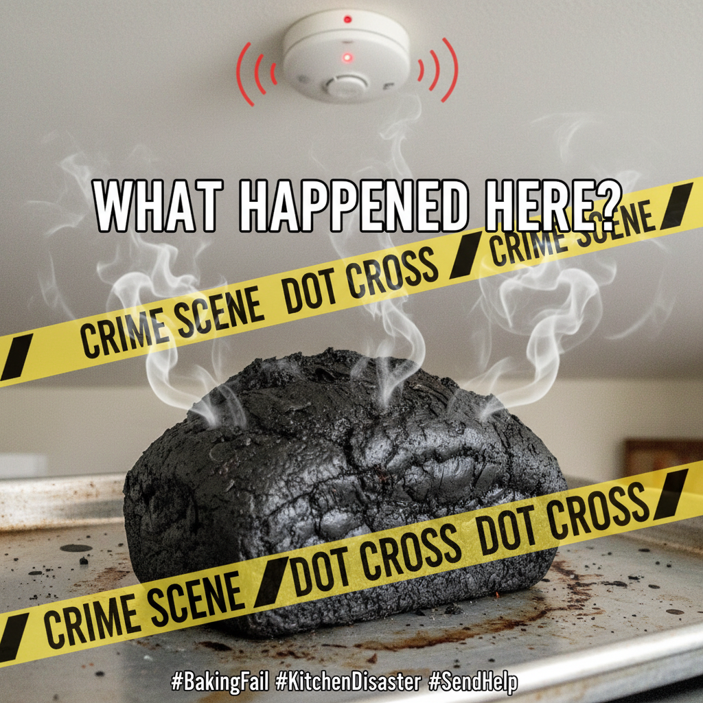 Attempted to bake bread, created a charcoal briquette. My kitchen is now a crime scene. 🍞🔥