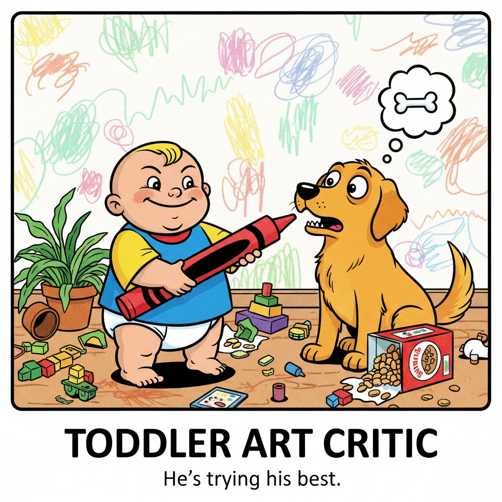 Just found my toddler trying to 'feed' the dog a crayon. Send help (and wipes). 🖍️🐶