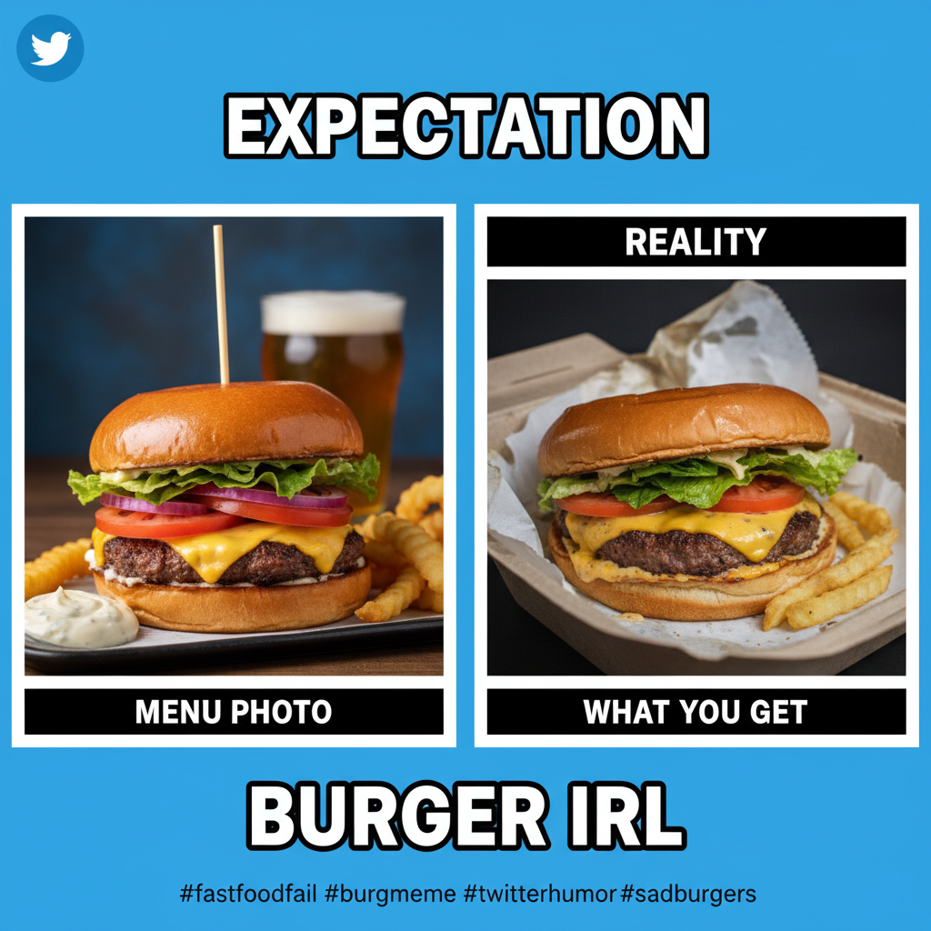 Ordered a gourmet burger, got a sad patty on a soggy bun. My disappointment is immeasurable.