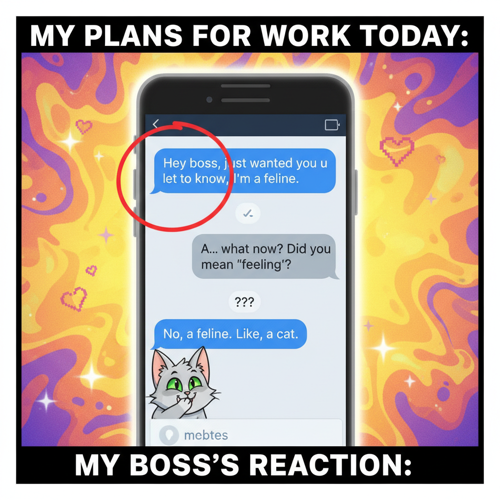 Autocorrect changed 'I'm fine' to 'I'm a feline'. My boss thinks I'm a cat now.