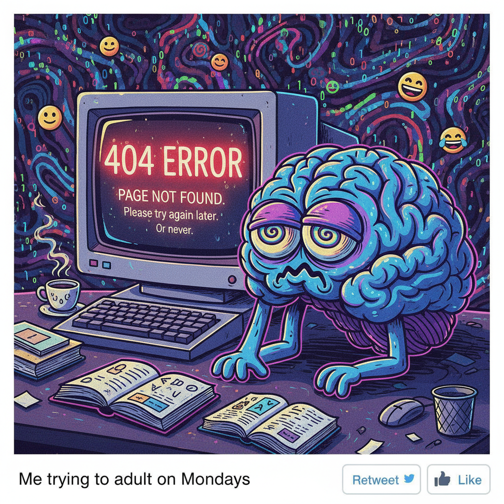 My brain on Monday mornings: 'Error 404: Motivation not found.'