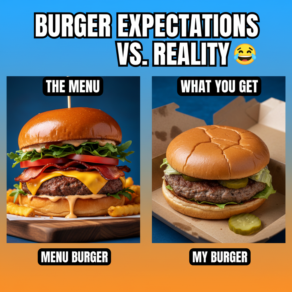 Ordered a gourmet burger, got a sad patty. My disappointment is immeasurable.