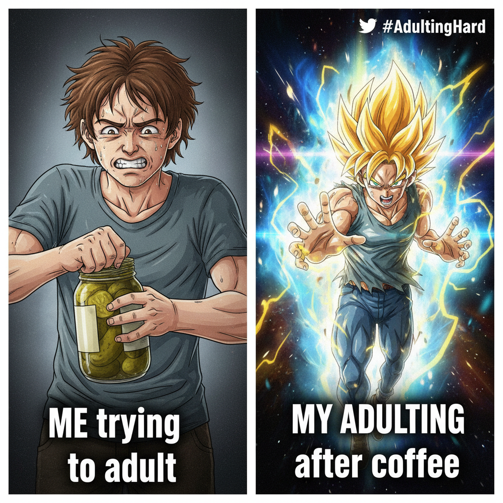 Me trying to adult vs. how I'd react in an anime. (Spoiler: I'd have a power-up sequence)