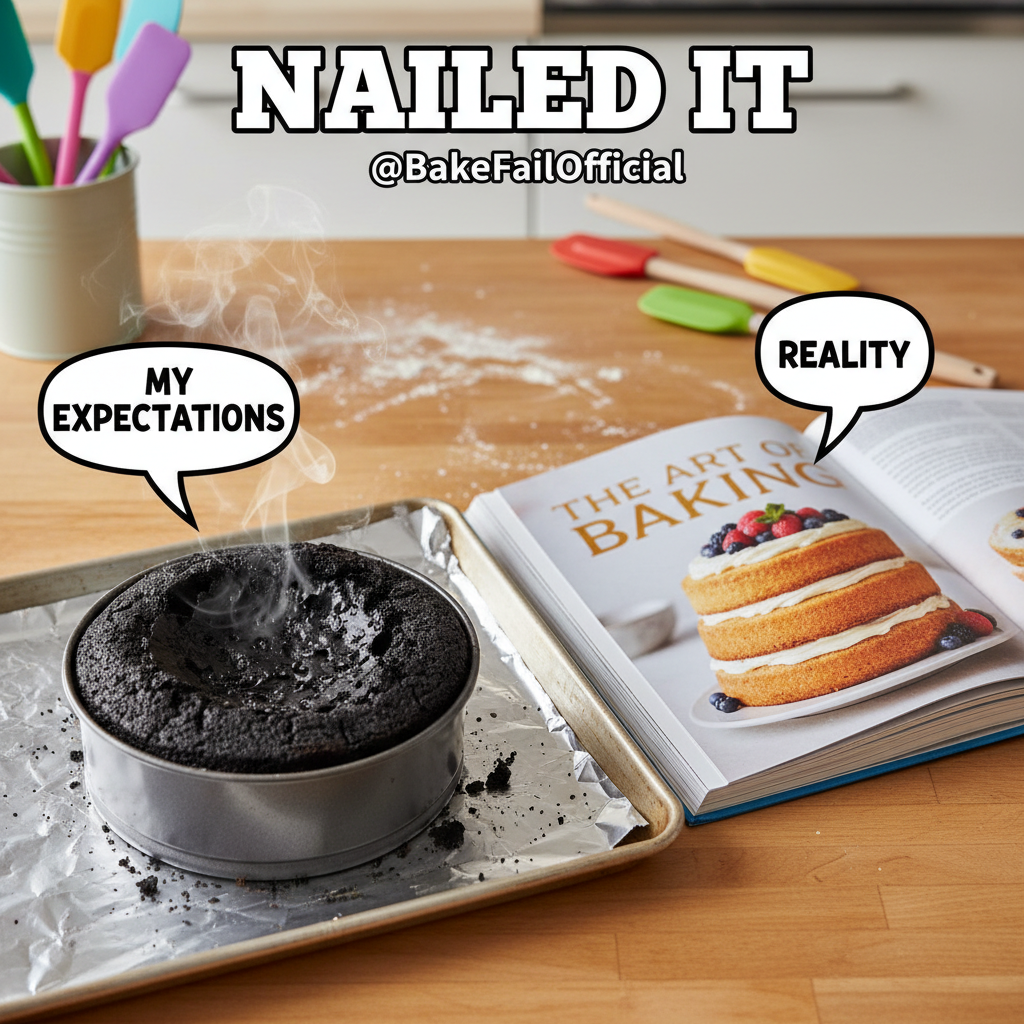 Tried to bake a 'simple' cake. Ended up with a charcoal briquette. My oven is traumatized.