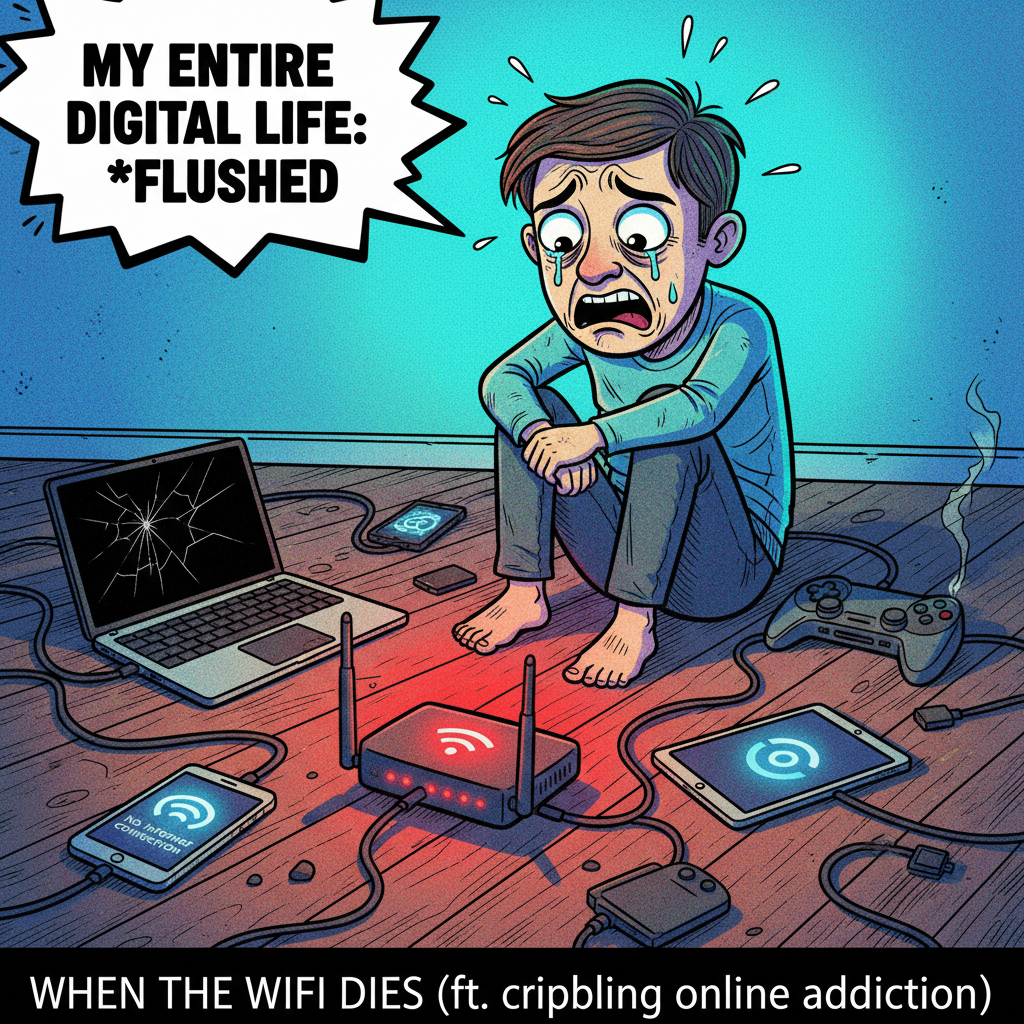 The 5 stages of grief when the WiFi goes down: Denial, Anger, Bargaining, Depression, Data.
