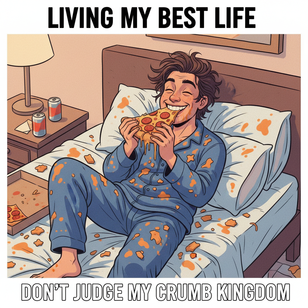 Day 3 of my 'new me' resolution: I'm eating pizza in bed. The old me would be proud.