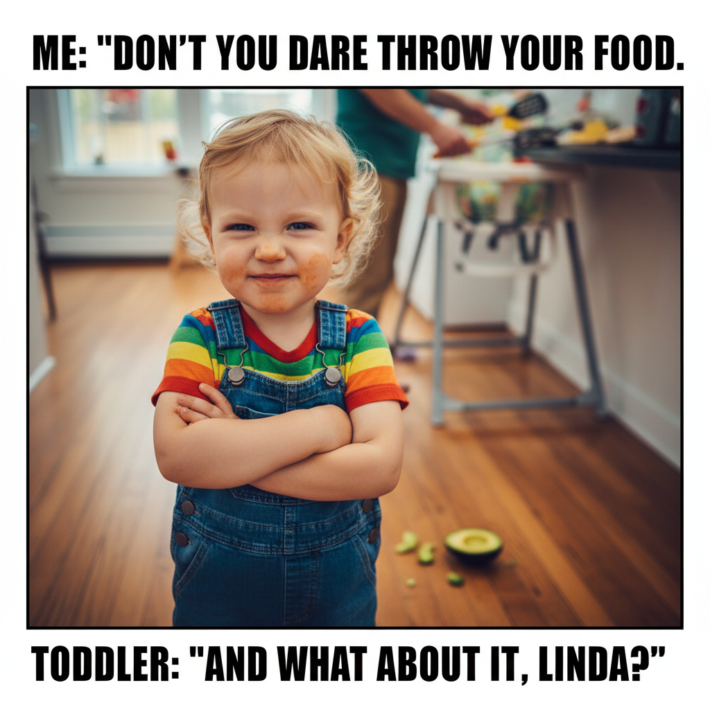 My toddler just asked for a snack, then immediately threw it on the floor. Peak parenting.