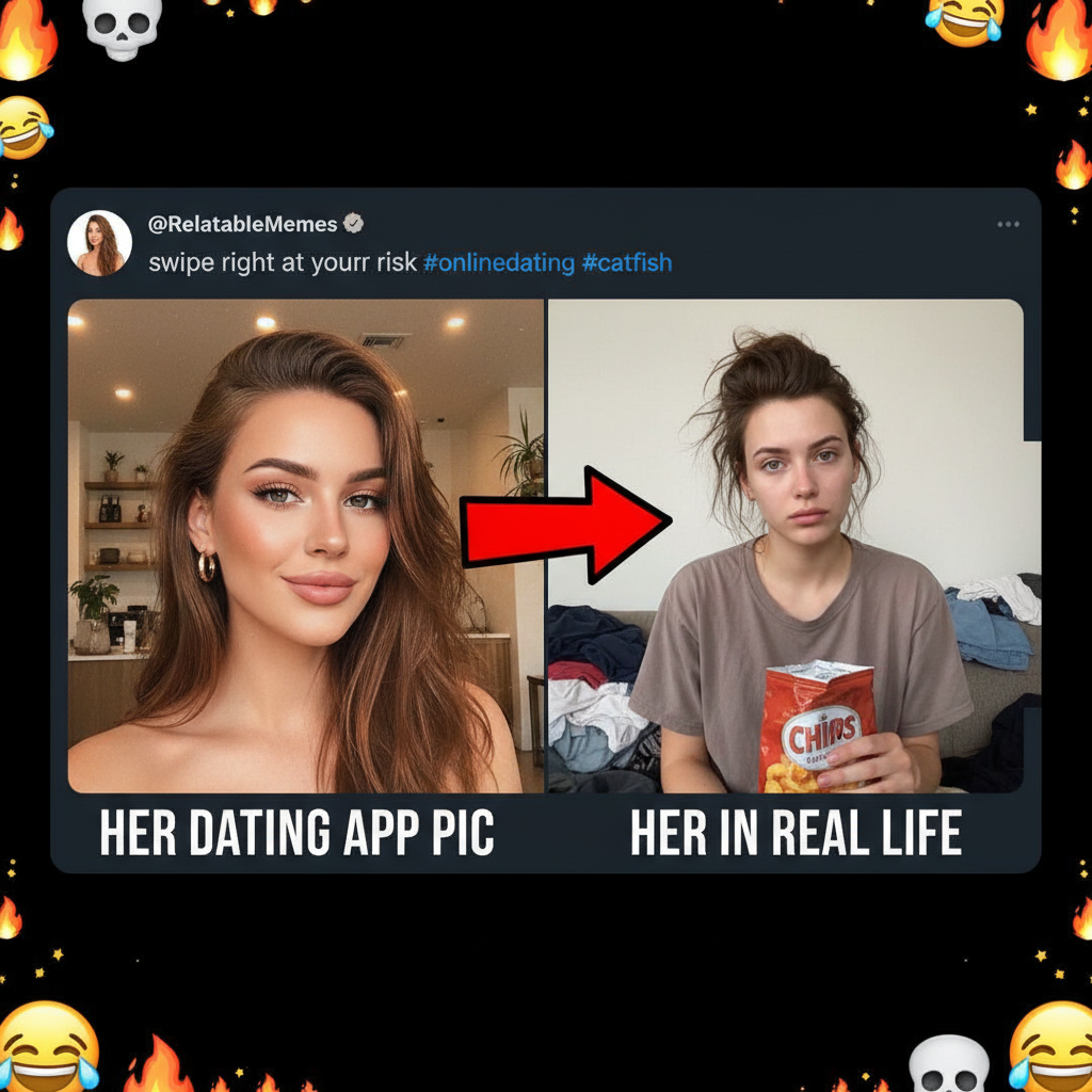 My dating app profile vs. me showing up to the date. It's called ✨creative marketing✨.