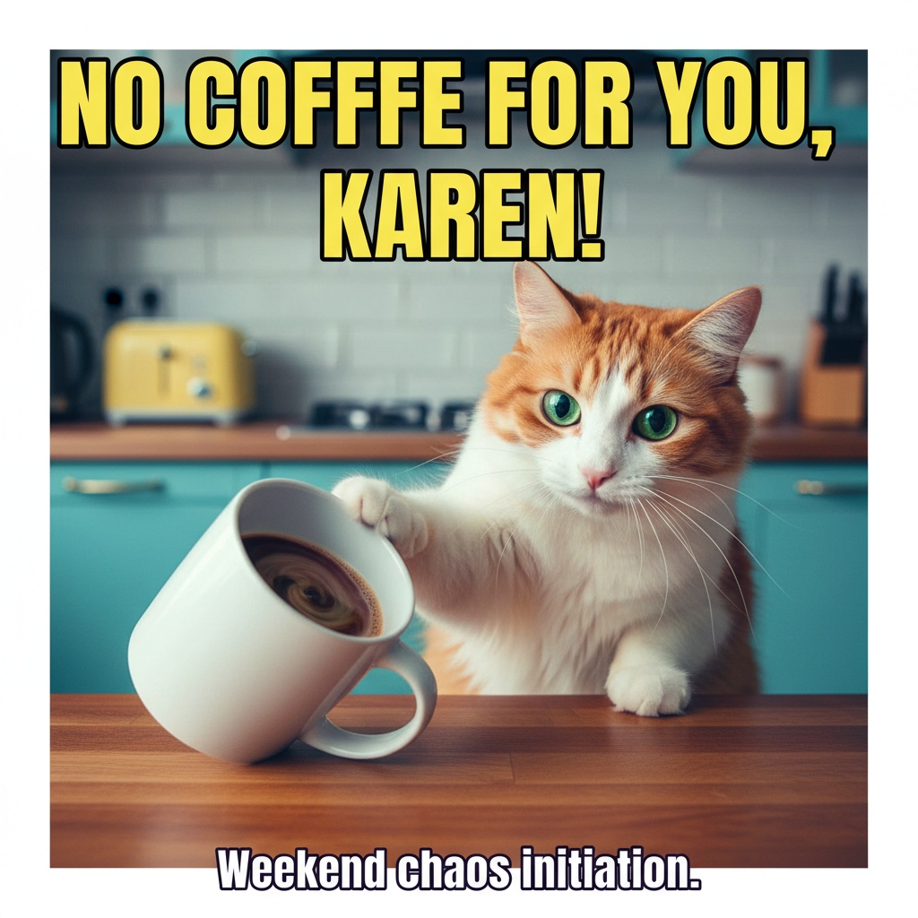 My cat just stared into my soul while slowly pushing my coffee off the counter. The audacity.