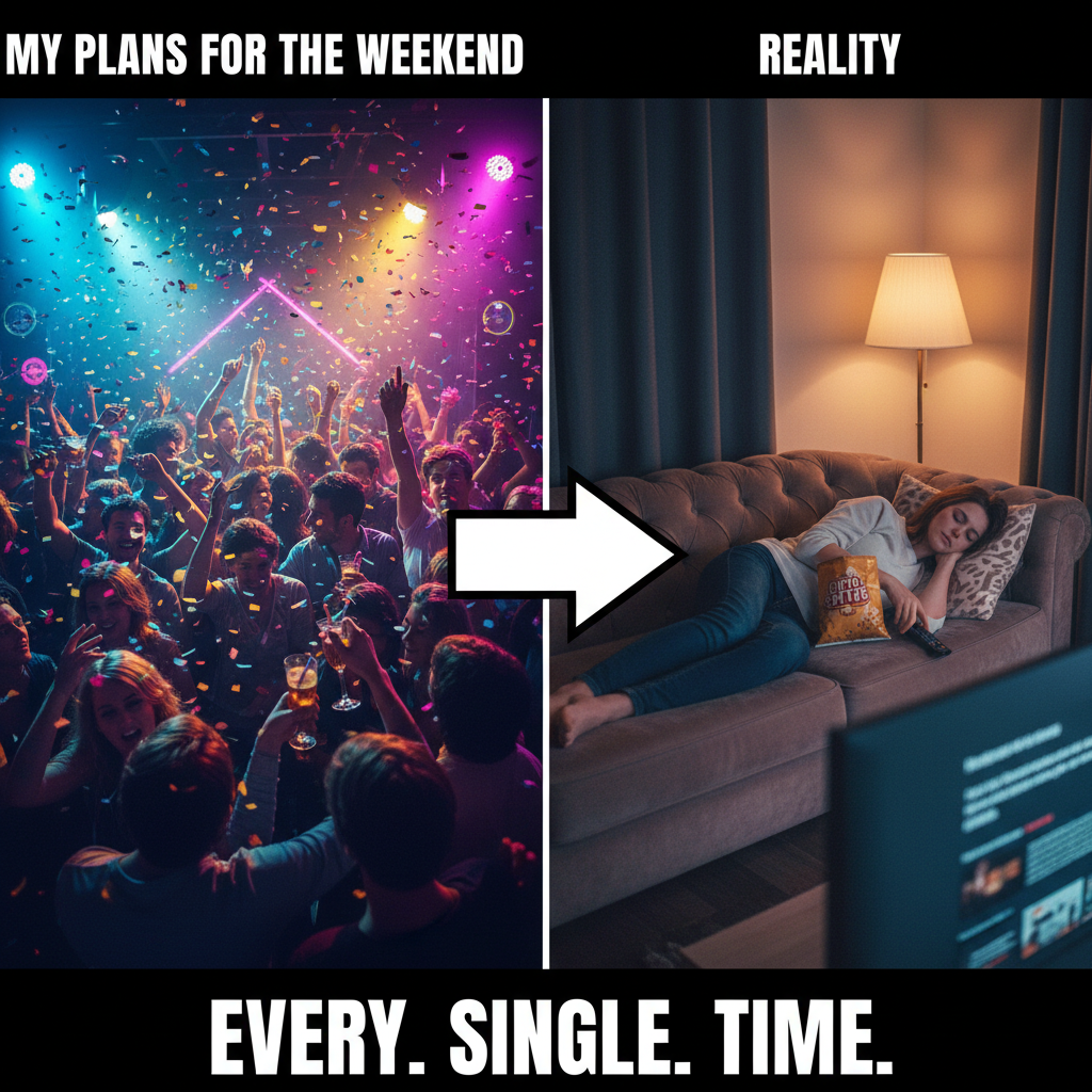 Friday night plans: Wild party. Friday night reality: Wildly asleep by 9 PM.