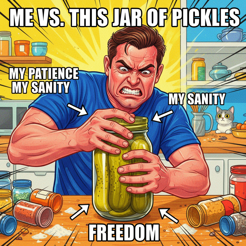 Just spent 20 mins trying to open a jar. Adulting is just repeatedly failing at simple tasks.