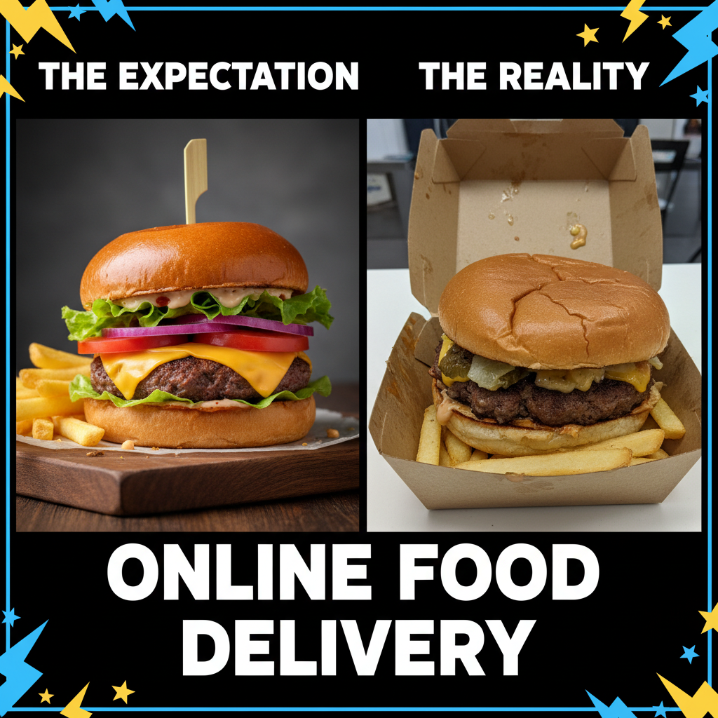Ordered a gourmet burger. Got something that looks like it lost a fight with a truck. #FoodDelivery