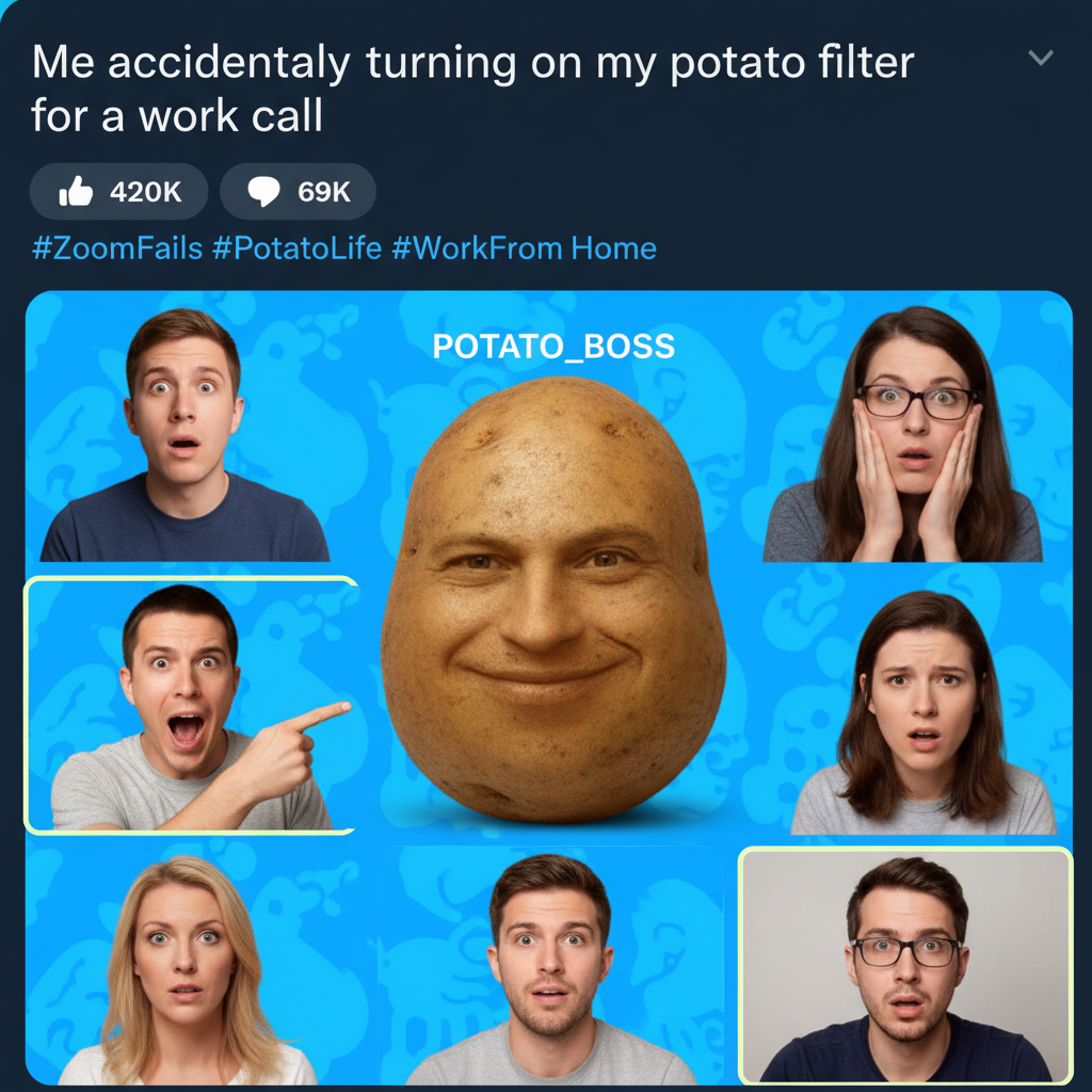 My boss just turned himself into a potato on Zoom. I can't unsee it.