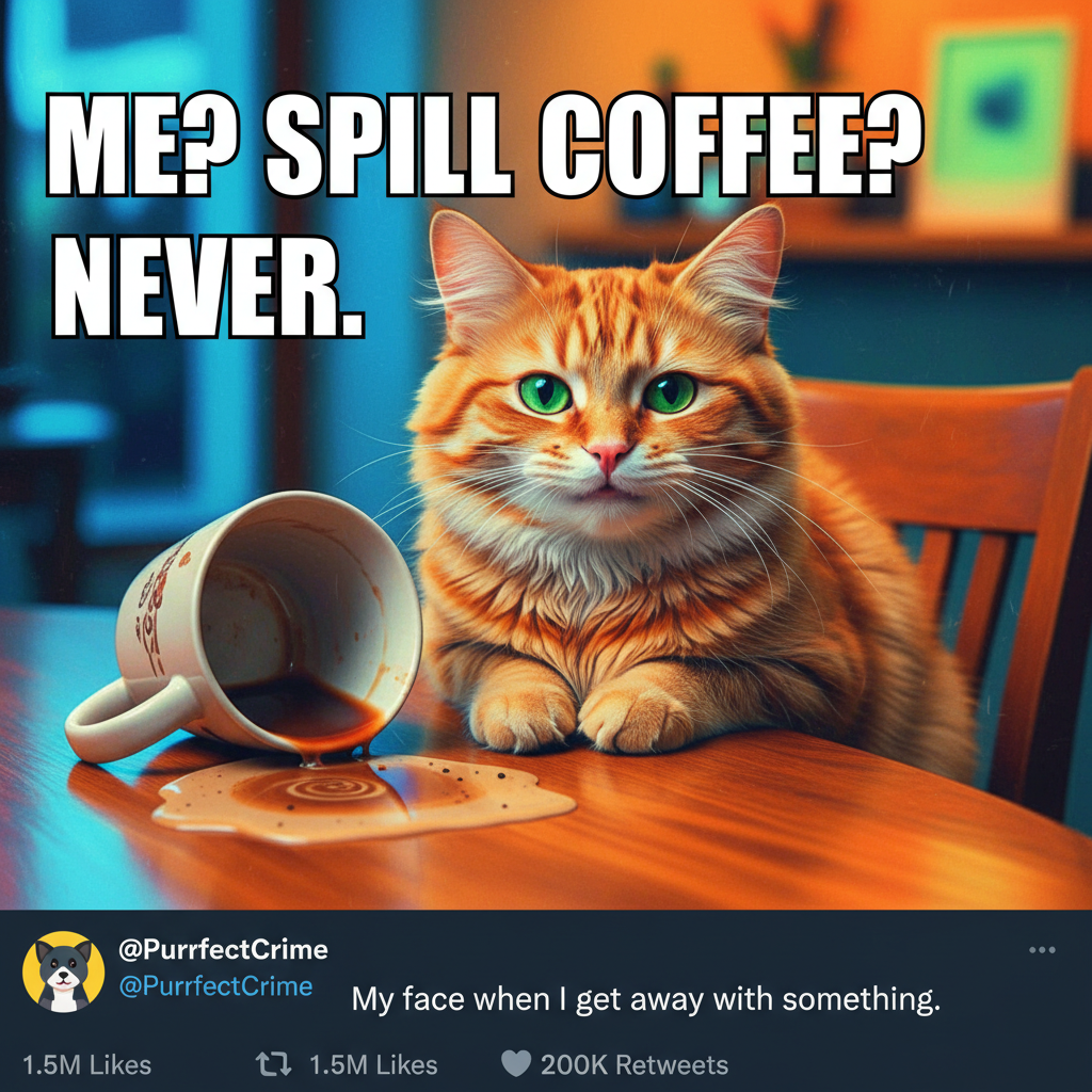 My cat just knocked my coffee over, then stared at me like *I* was the problem.