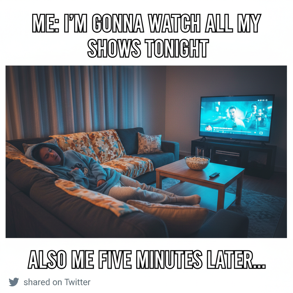 Friday night plans: epic movie marathon. Reality: asleep by 9 PM with snacks untouched.