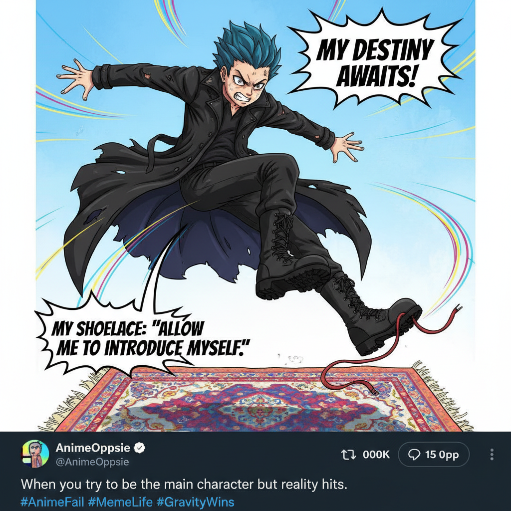 Me trying to use anime logic in real life: *dramatic wind sound, then trips over own feet*