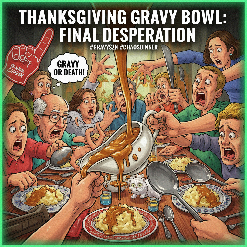Holiday dinner: where 'pass the gravy' becomes a contact sport.