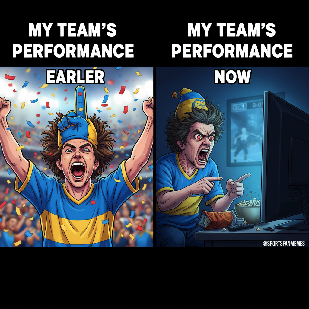 My team scores: 'WE ARE THE CHAMPIONS!' My team loses: 'RIGGED! FIRE EVERYONE!'