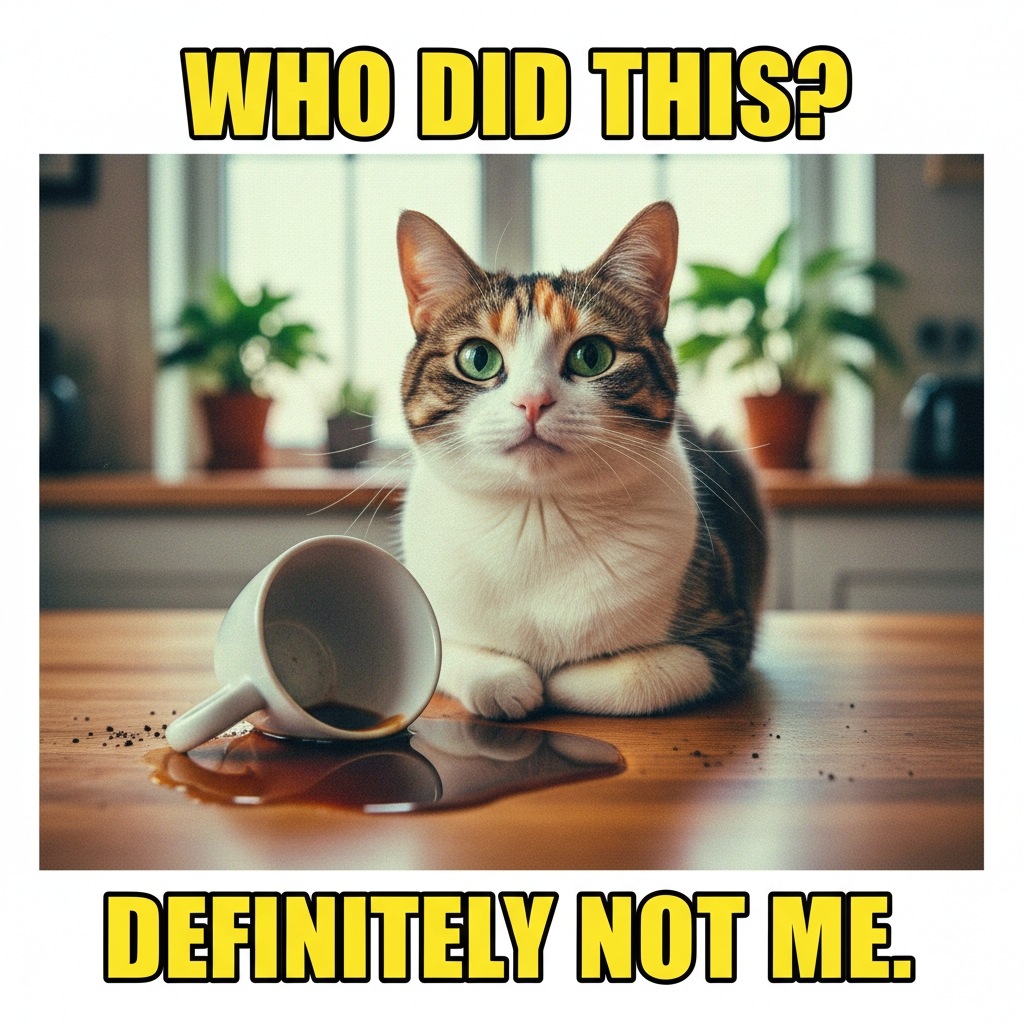 My cat just knocked my coffee over *again*. Send help (and paper towels). #PetOwnerLife