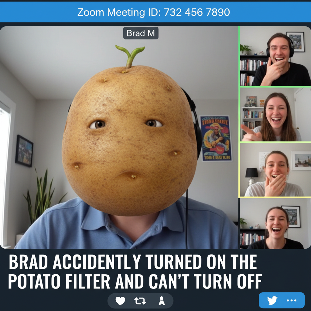 My boss just turned himself into a potato on Zoom. I can't unsee it. Send help. #ZoomFails