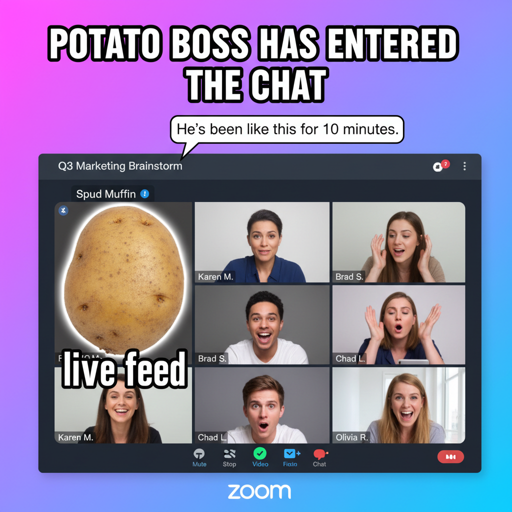 My boss just turned into a potato during the Zoom meeting. Best day ever.