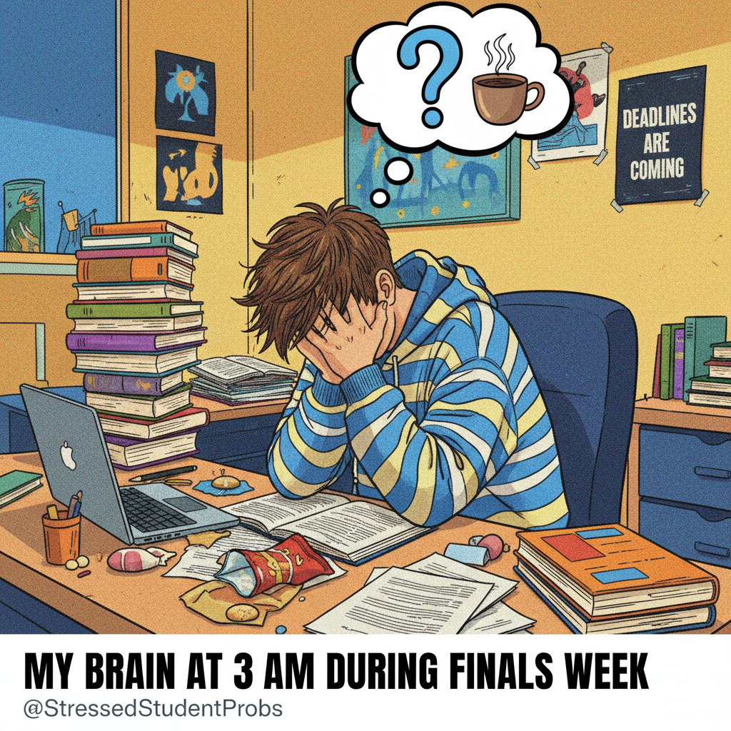 My brain during exam season is just elevator music and panic. Send help (and coffee).