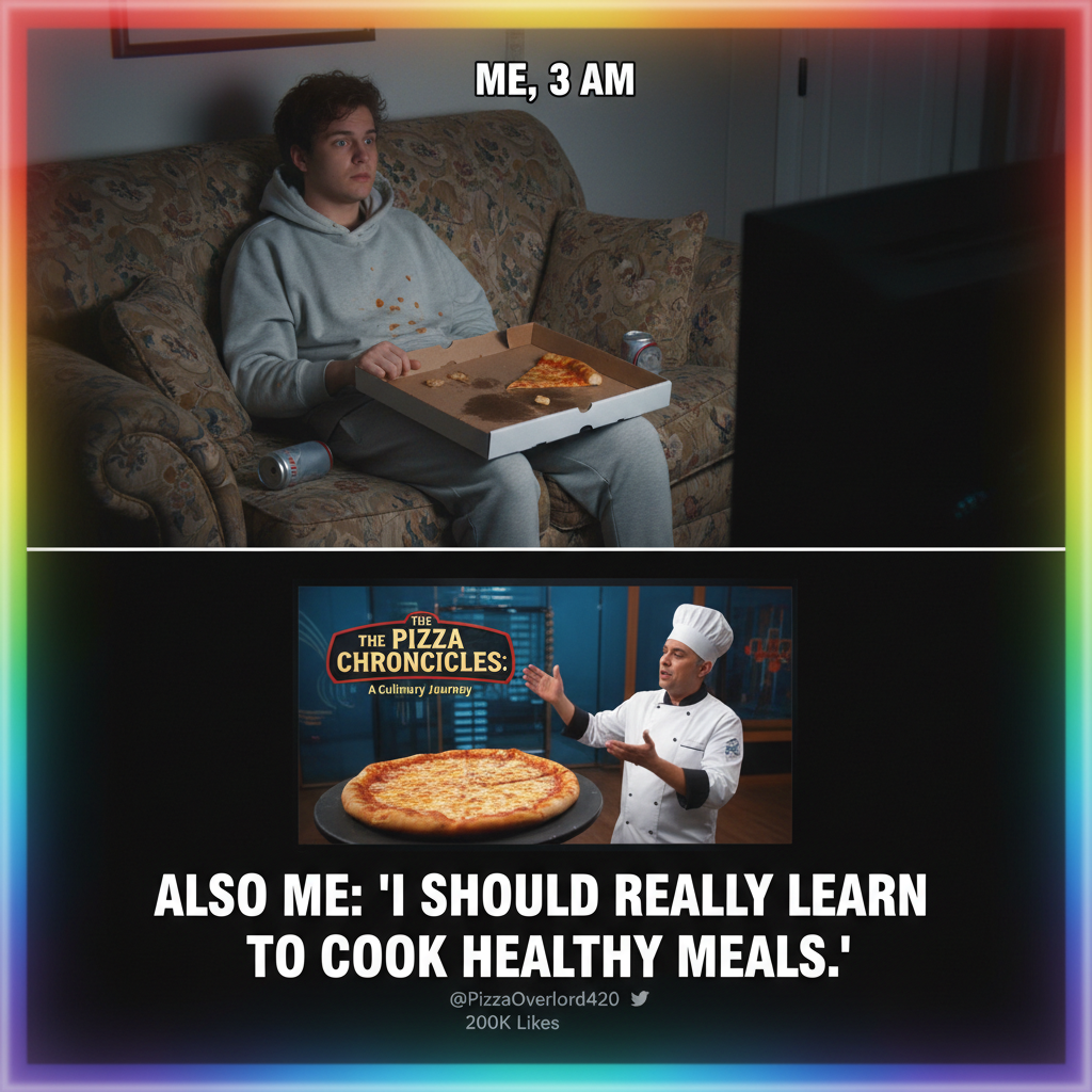 My New Year's resolution was to be healthier. I just ate a whole pizza while watching a documentary on pizza.