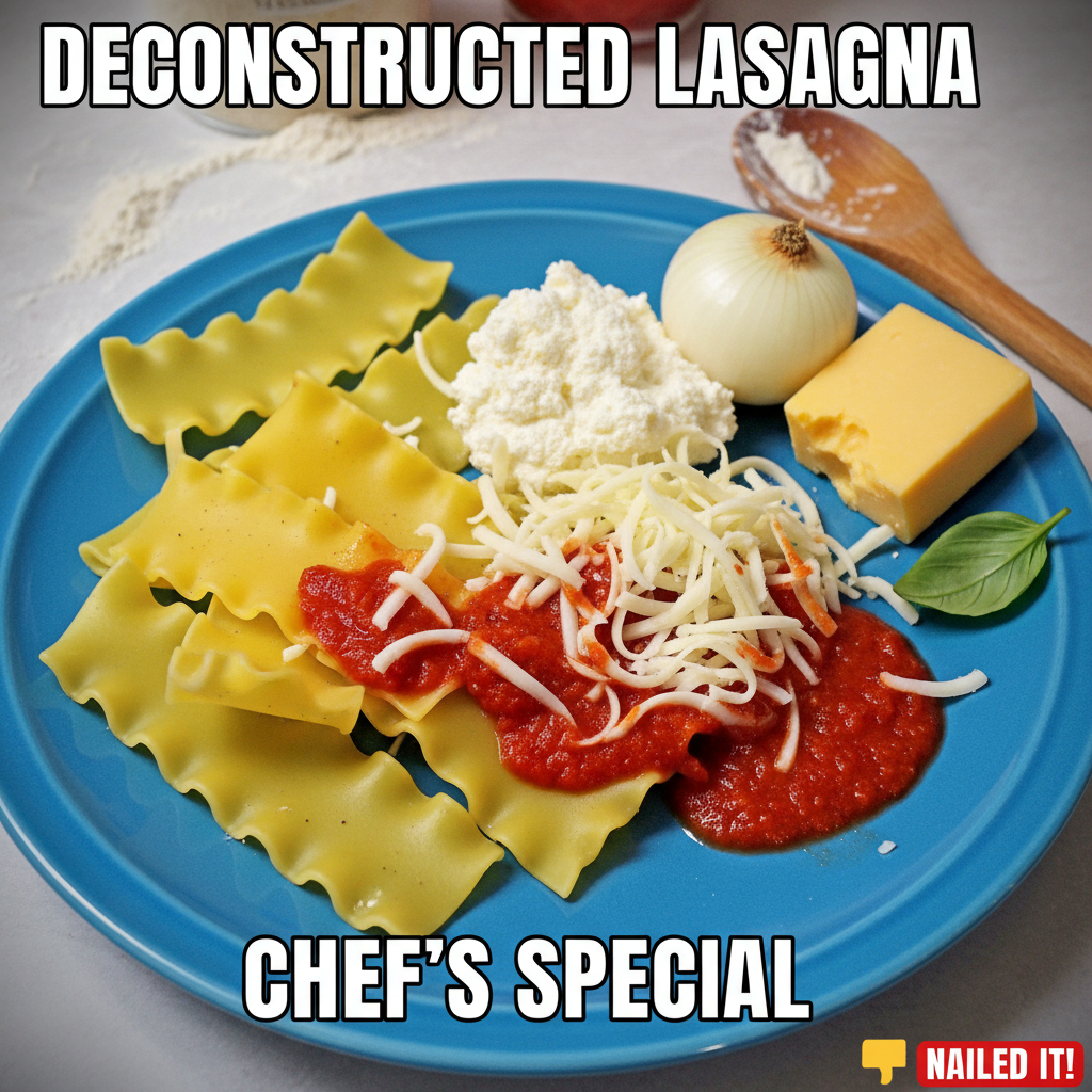 Tried to make a 'deconstructed' lasagna. Ended up with a pile of separate ingredients. Nailed it.