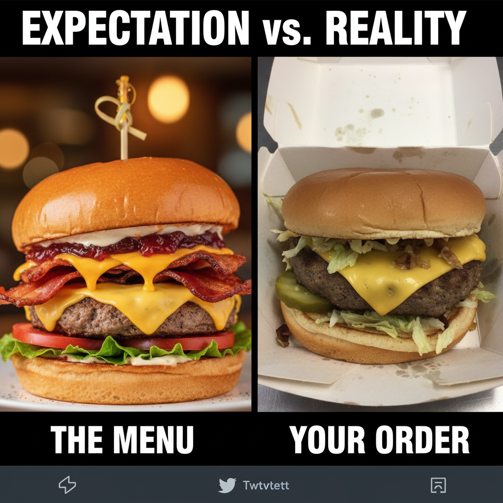 Ordered a gourmet burger. Got a sad patty on a bun. My disappointment is immeasurable. #FoodDelivery