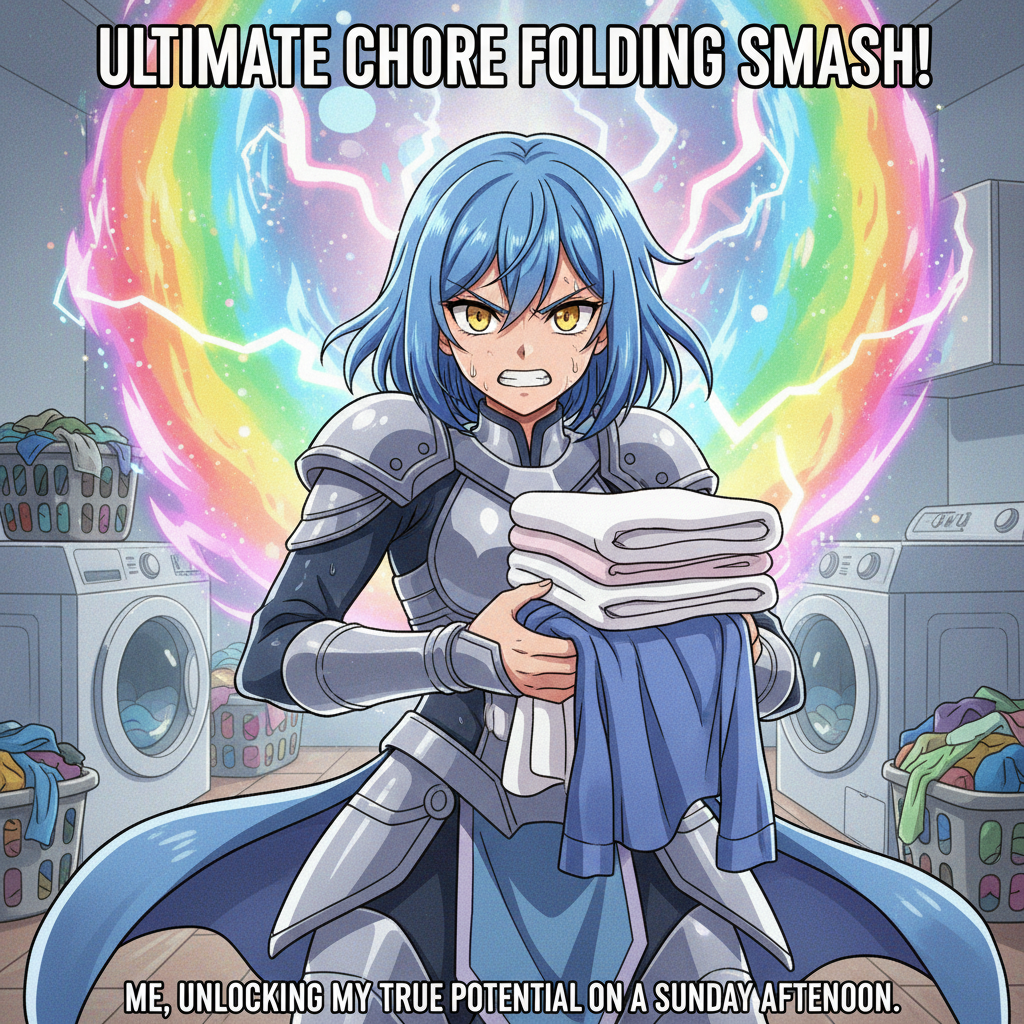 Me trying to adult after watching too much anime: 'I shall unleash my ultimate technique... to do laundry!'