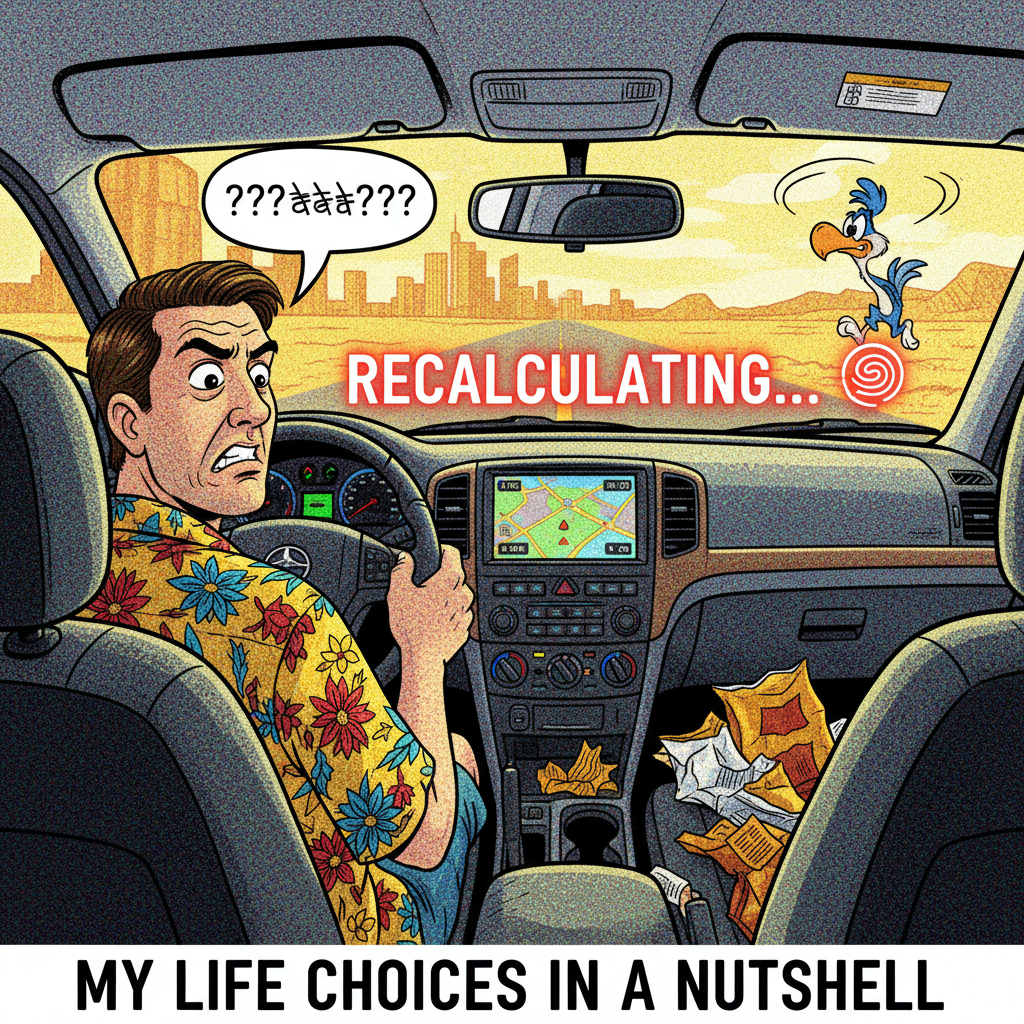 GPS: 'In 500 feet, turn left.' Me: *misses turn* GPS: 'Recalculating...'