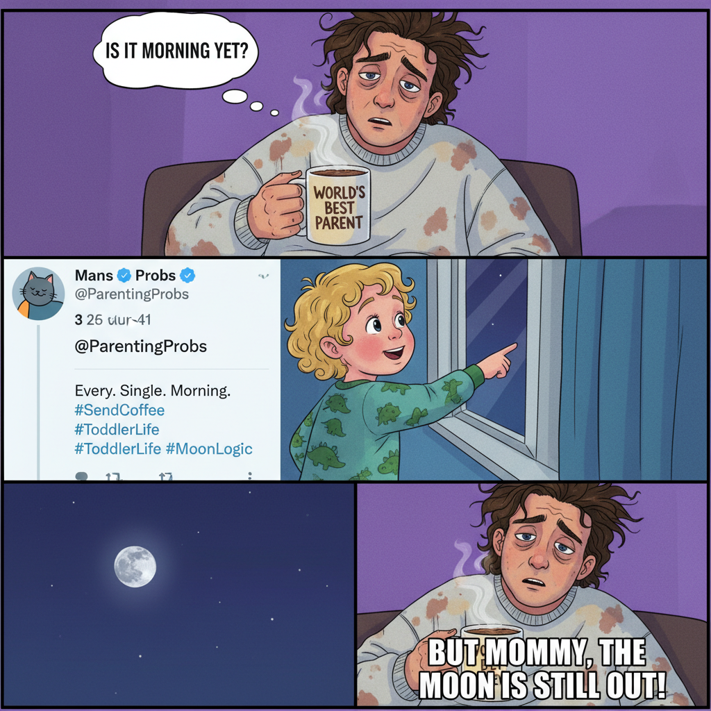 My kid just asked why the moon follows us. Send help. And coffee.
