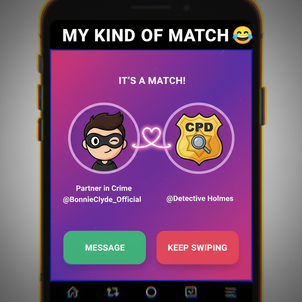 My dating app profile says 'looking for a partner in crime.' Got matched with a detective.