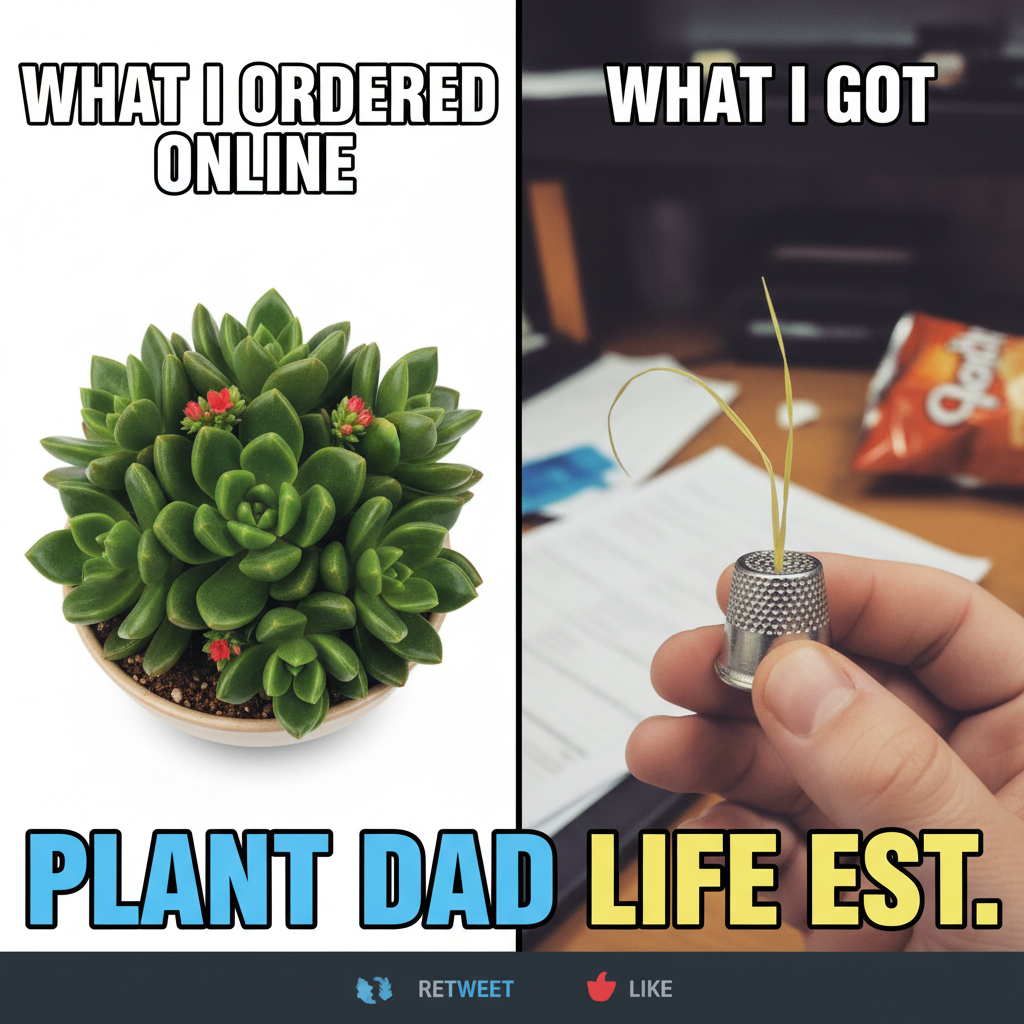 Ordered a 'miniature' plant online. Received a single blade of grass in a thimble. 💀