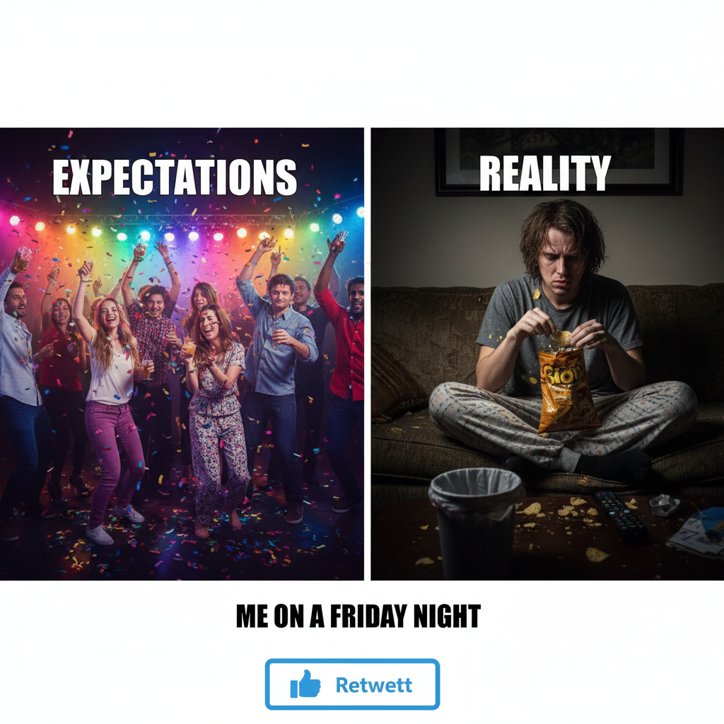 Friday night plans: wild party. Friday night reality: debating if I need a snack.