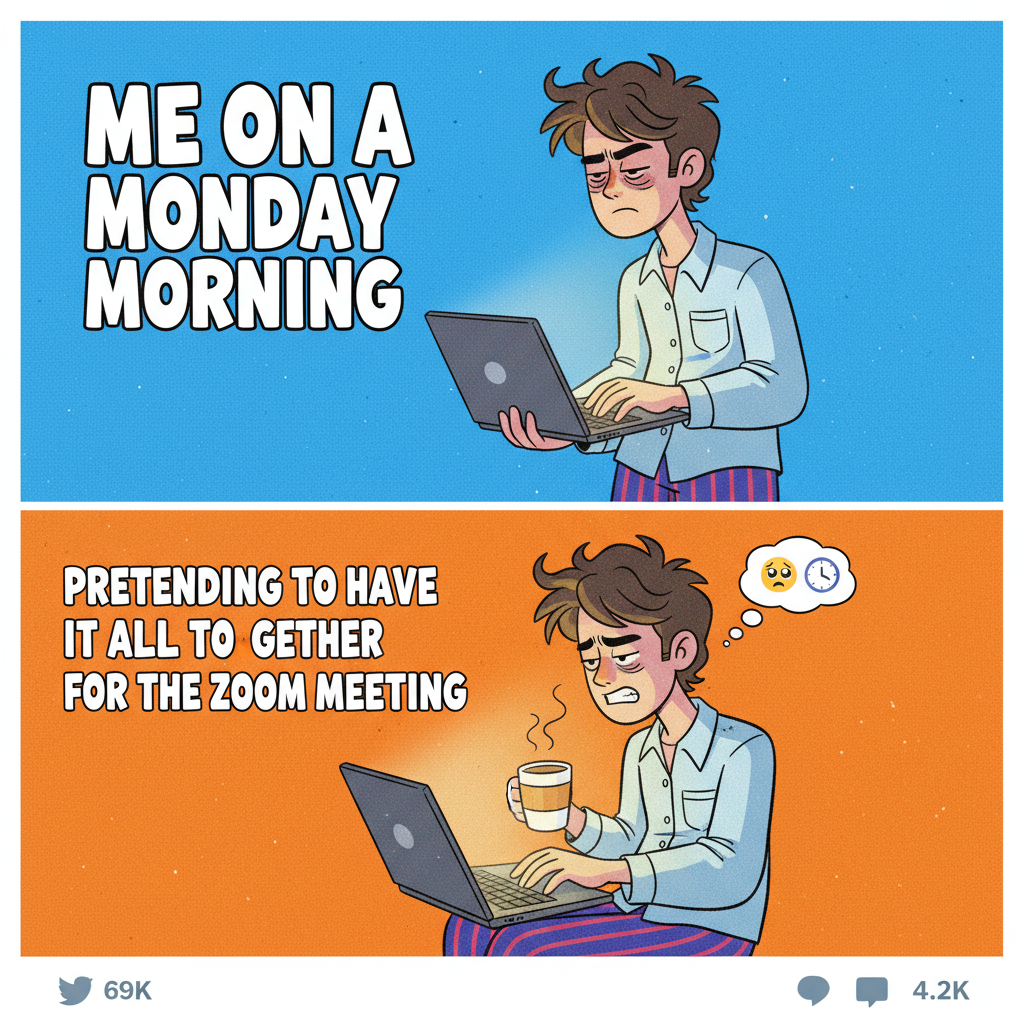 My 'work from home' outfit is 80% pajamas, 20% existential dread.