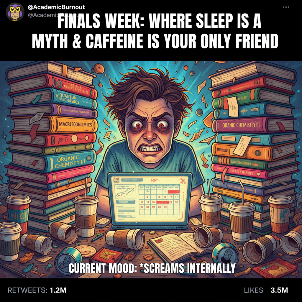 Exam season is just 90% caffeine, 10% panic, 0% sleep.