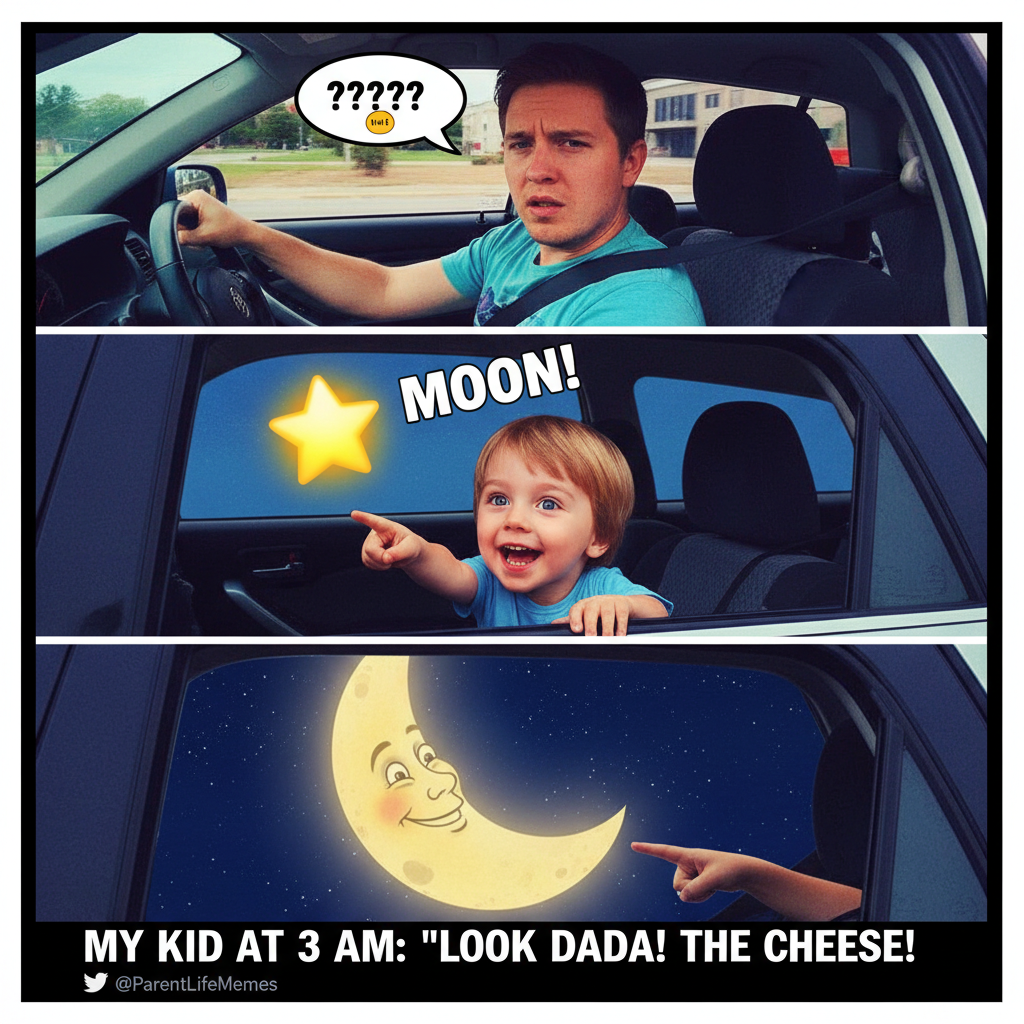 My kid just asked why the moon follows the car. Send help.