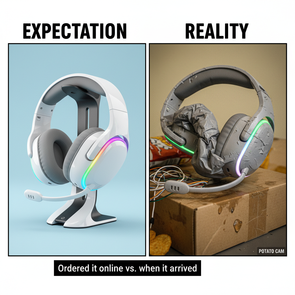 That 'must-have' online purchase arriving vs. reality. My disappointment is immeasurable.