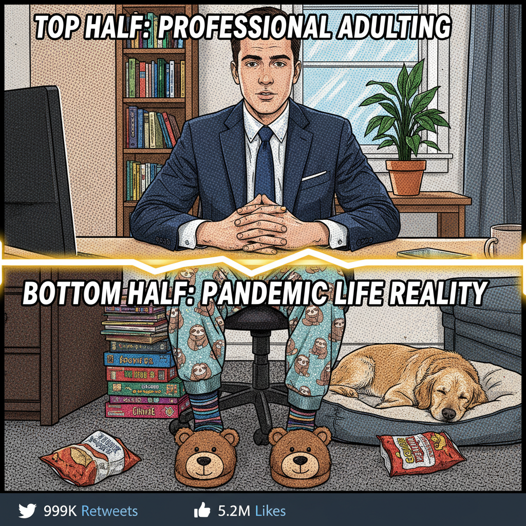 My work-from-home uniform is 50% PJs, 50% 'presentable from the waist up.'