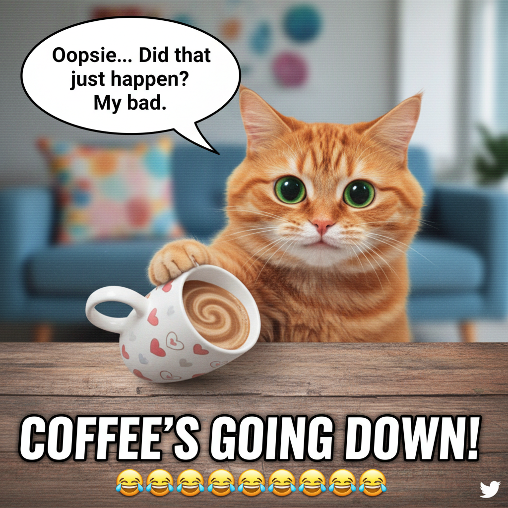 My pet just stared into my soul while slowly pushing my coffee cup off the table. Chaos reigns.