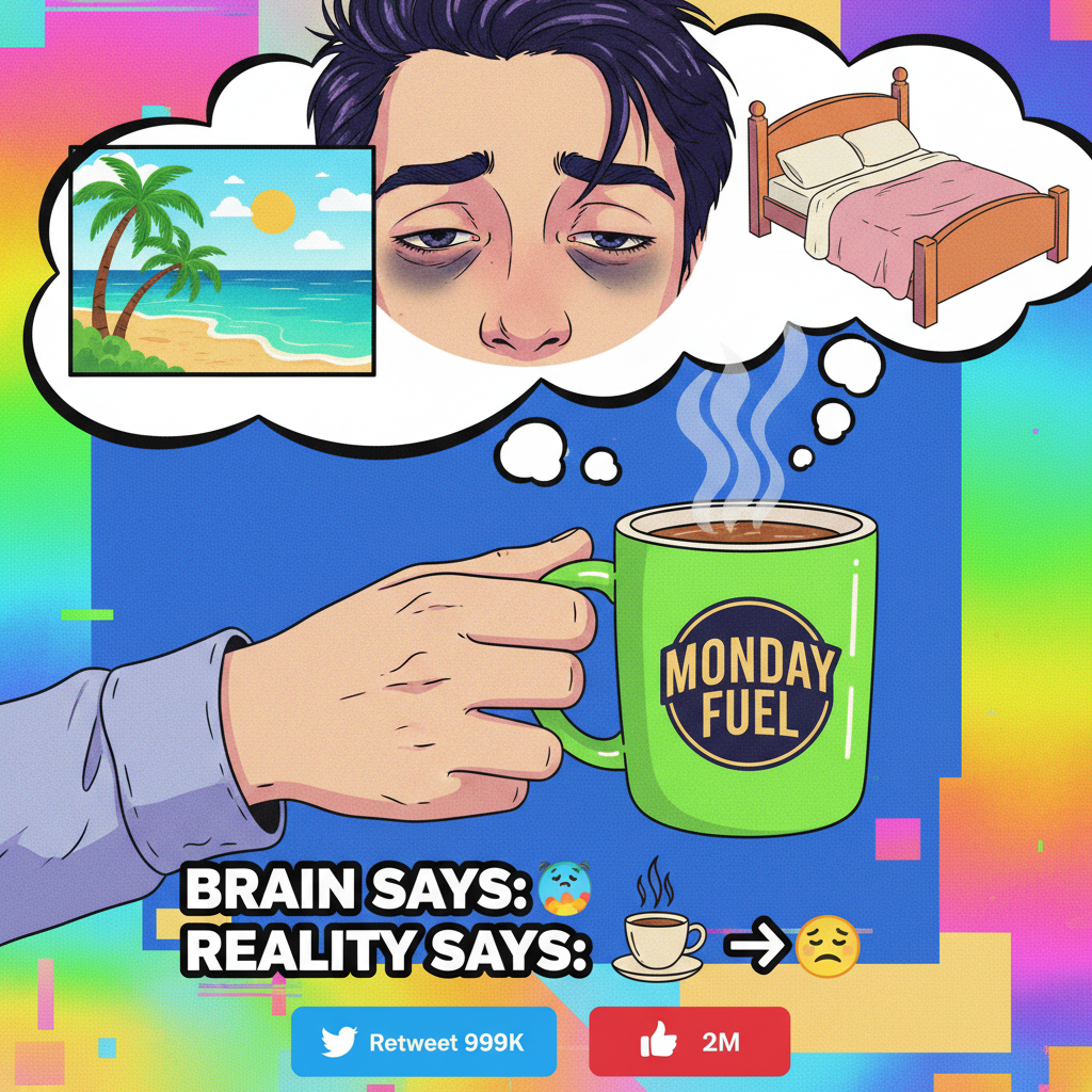 Monday morning mood: Still dreaming of the weekend, but also coffee.