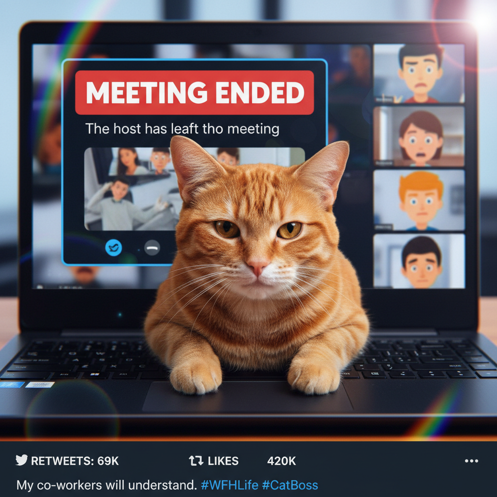 My cat just walked across my keyboard and somehow ended the Zoom meeting. Legend.